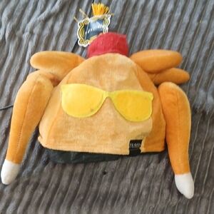 Plush Turkey Hat with Sunglasses - Orange and Red